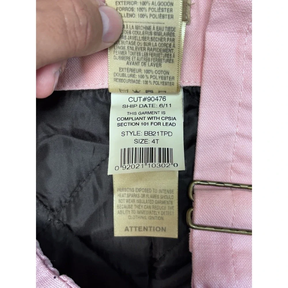 Berne Kids Pink Insulated Bib Overalls 4T Toddler Snow Ski Winter